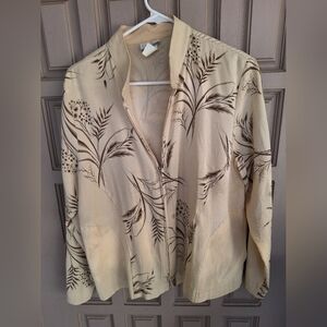 Classic Caribe Floral Beige Women's Jacket SzM Zip Front Pockets Rayon Blend